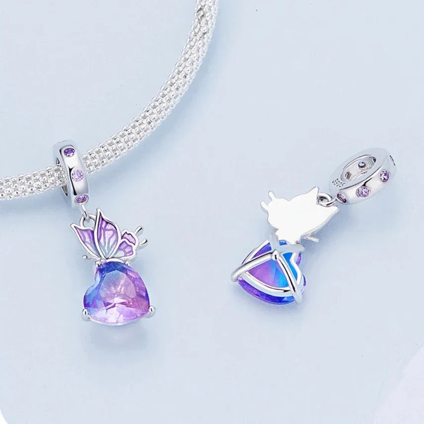 Breloque pendante Papillon et Cœur
