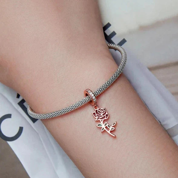 Breloque pendante Rose rouge Or rose