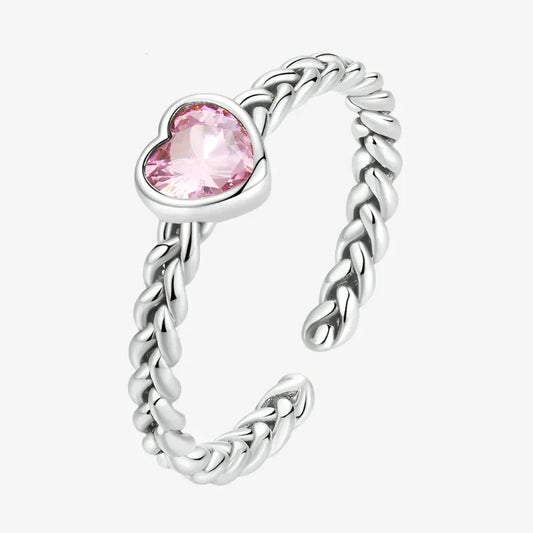 Bague torsadée cœur rose